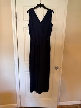 LOFT Sleeveless Navy Wrap Maxi Jumpsuit with Waist Tie